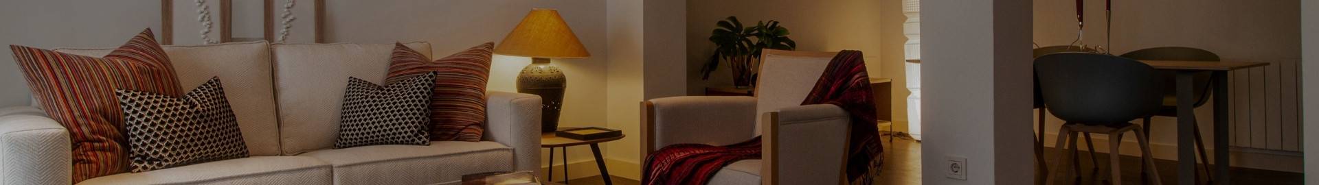Warm home environment with modern furniture.